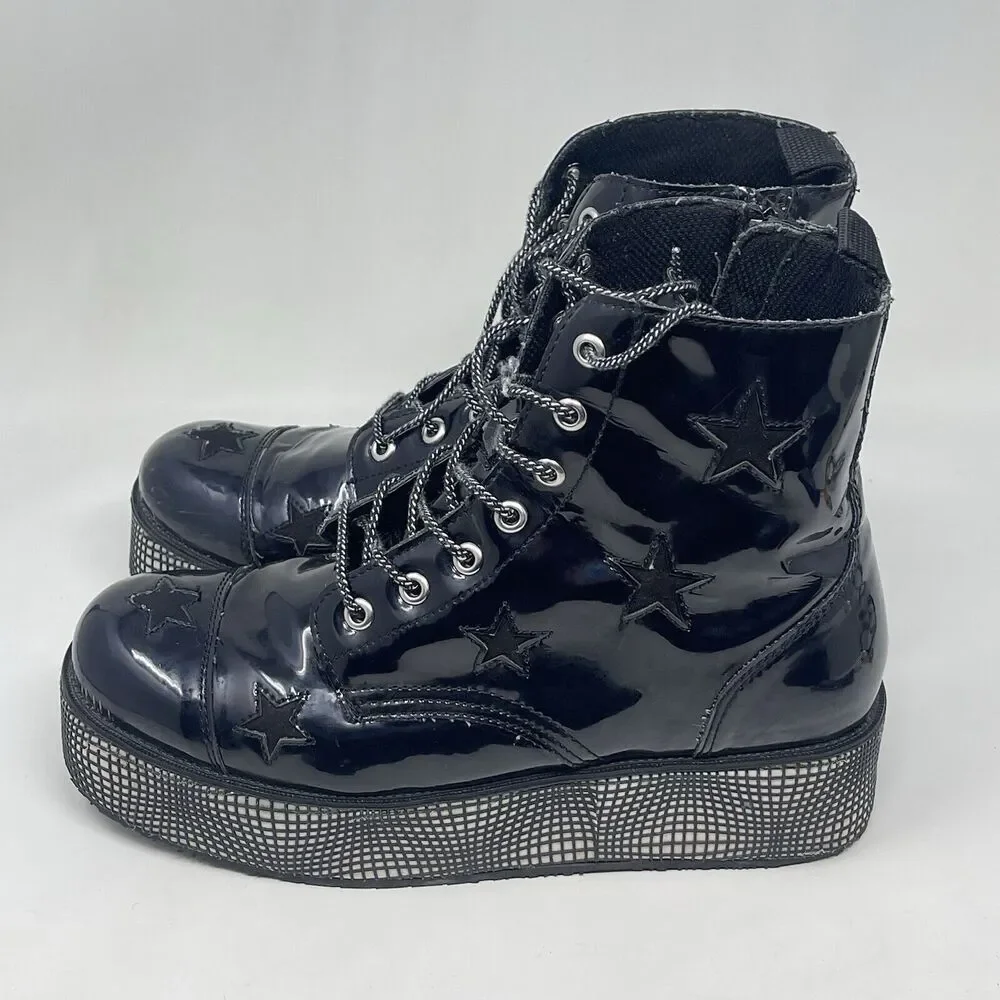 T.U.K. TUK Dolls Kill Platform Boots Womens 10 Black Creepers Wrapped Heel Goth